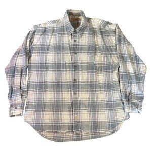 Vintage Mens Guess Classic Sportswear Plaid Button-Down Shirt Linen Blend - L